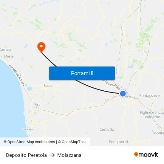 Deposito Peretola to Molazzana map