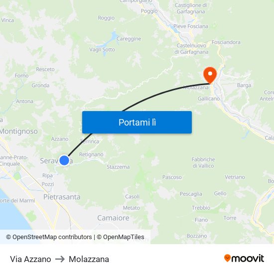 Via Azzano to Molazzana map