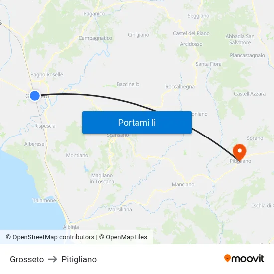 Grosseto to Pitigliano map