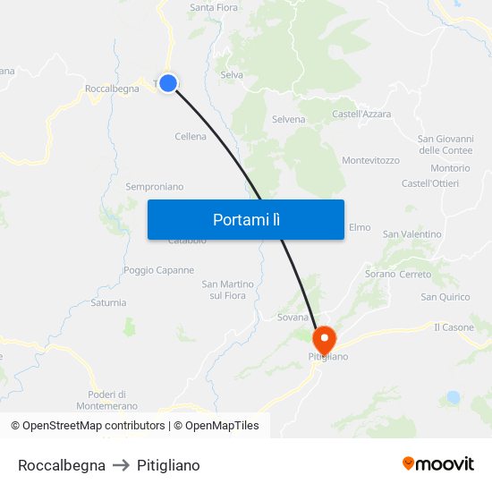 Roccalbegna to Pitigliano map