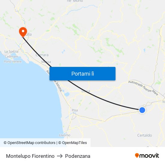 Montelupo Fiorentino to Podenzana map