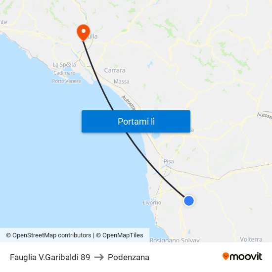 Fauglia V.Garibaldi 89 to Podenzana map