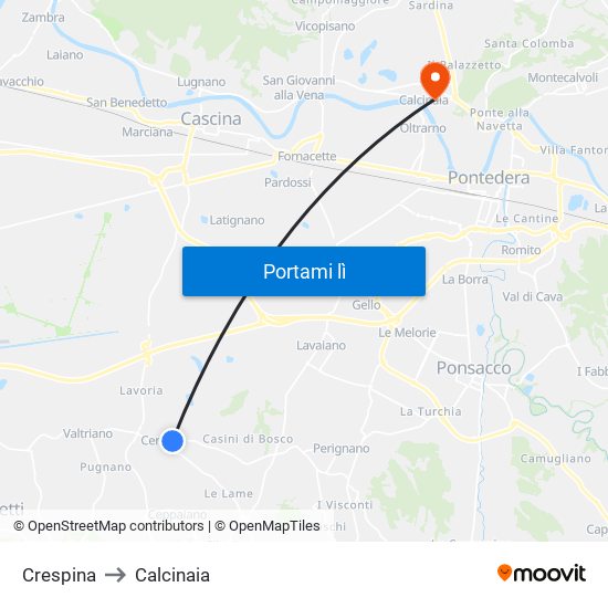 Crespina to Calcinaia map