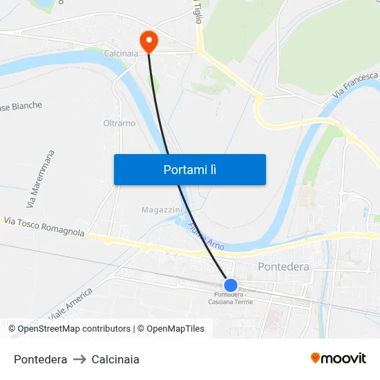 Pontedera to Calcinaia map