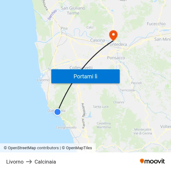 Livorno to Calcinaia map