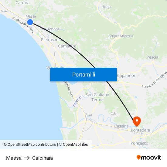 Massa to Calcinaia map