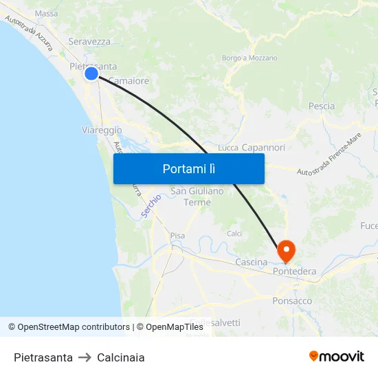 Pietrasanta to Calcinaia map