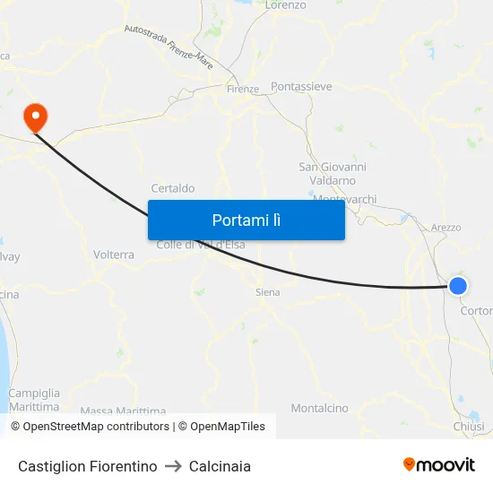 Castiglion Fiorentino to Calcinaia map