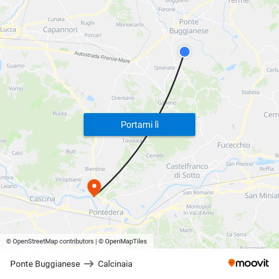 Ponte Buggianese to Calcinaia map