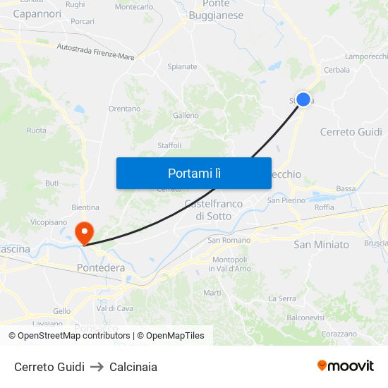 Cerreto Guidi to Calcinaia map