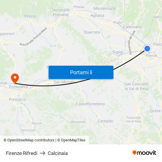 Firenze Rifredi to Calcinaia map