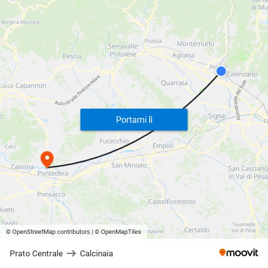 Prato Centrale to Calcinaia map