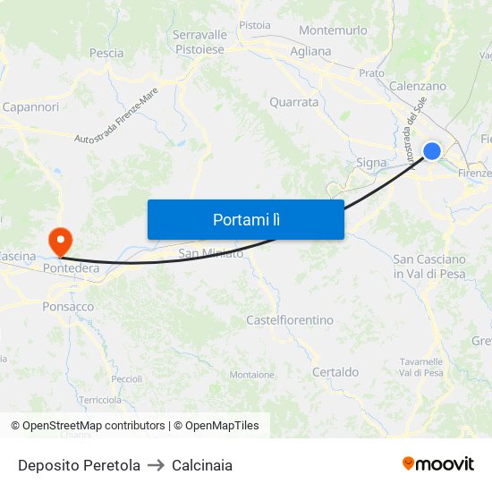 Deposito Peretola to Calcinaia map
