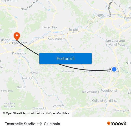 Tavarnelle Stadio to Calcinaia map