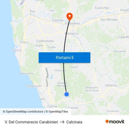 V. Del Commerecio Carabinieri to Calcinaia map