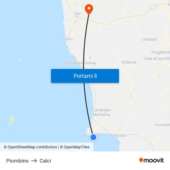 Piombino to Calci map