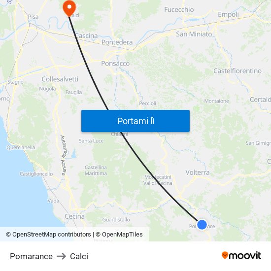 Pomarance to Calci map