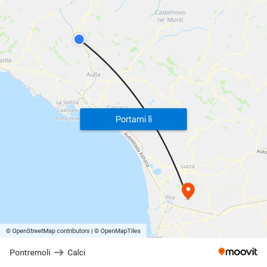 Pontremoli to Calci map