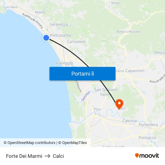 Forte Dei Marmi to Calci map