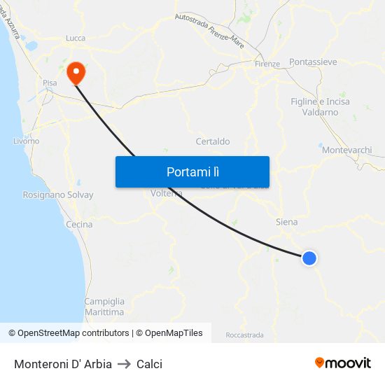 Monteroni D' Arbia to Calci map