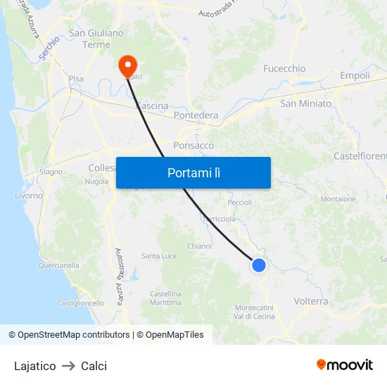 Lajatico to Calci map