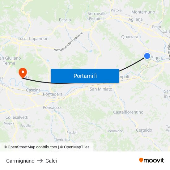 Carmignano to Calci map