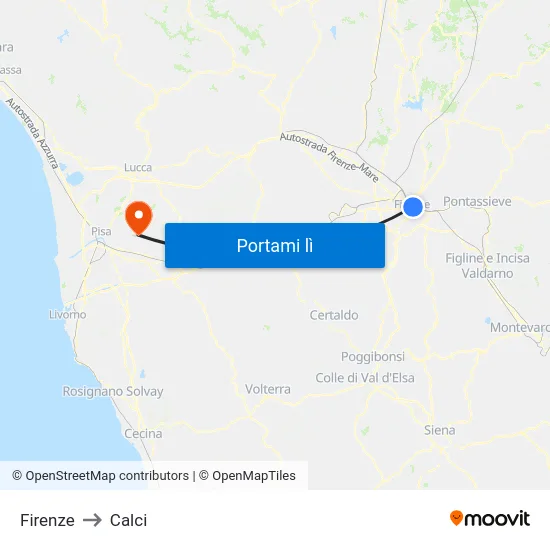 Firenze to Calci map