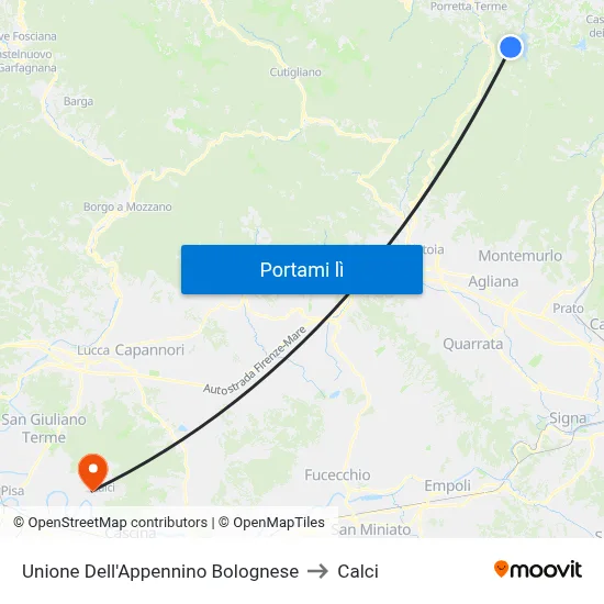 Unione Dell'Appennino Bolognese to Calci map