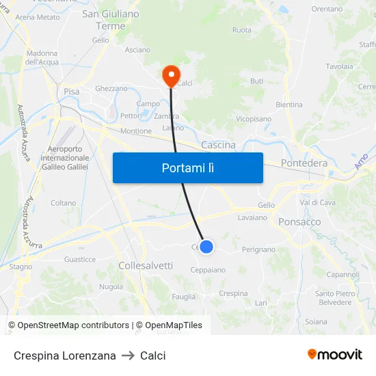 Crespina Lorenzana to Calci map