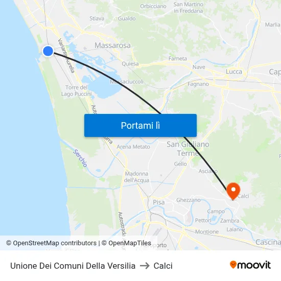 Unione Dei Comuni Della Versilia to Calci map