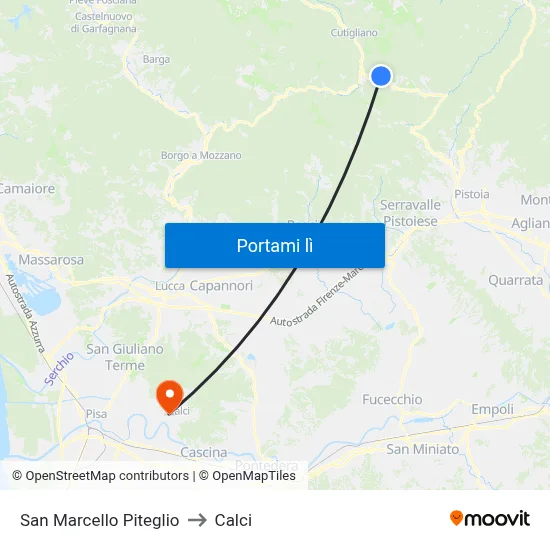 San Marcello Piteglio to Calci map