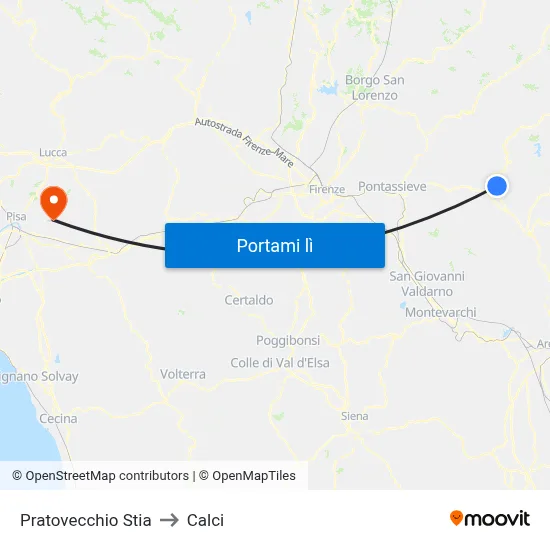 Pratovecchio Stia to Calci map