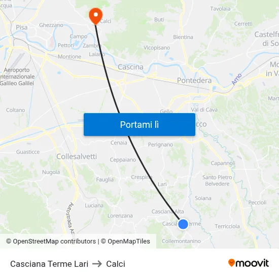 Casciana Terme Lari to Calci map