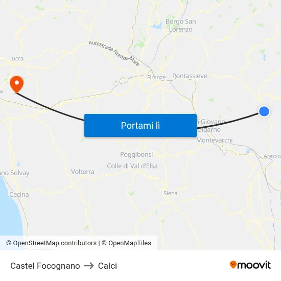 Castel Focognano to Calci map