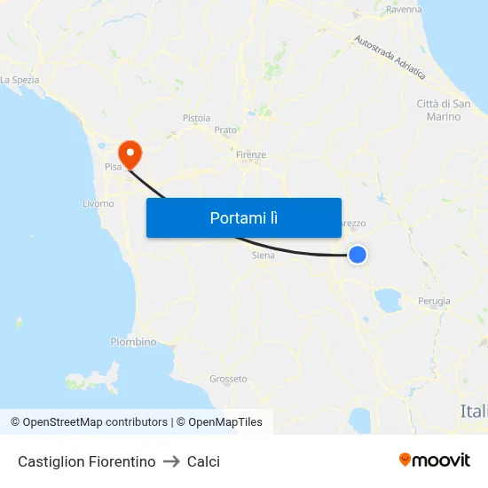 Castiglion Fiorentino to Calci map