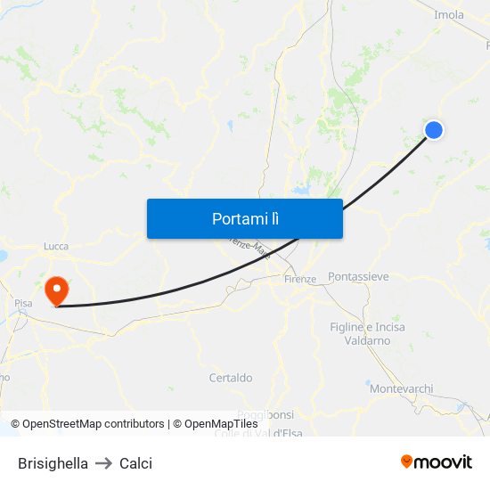 Brisighella to Calci map