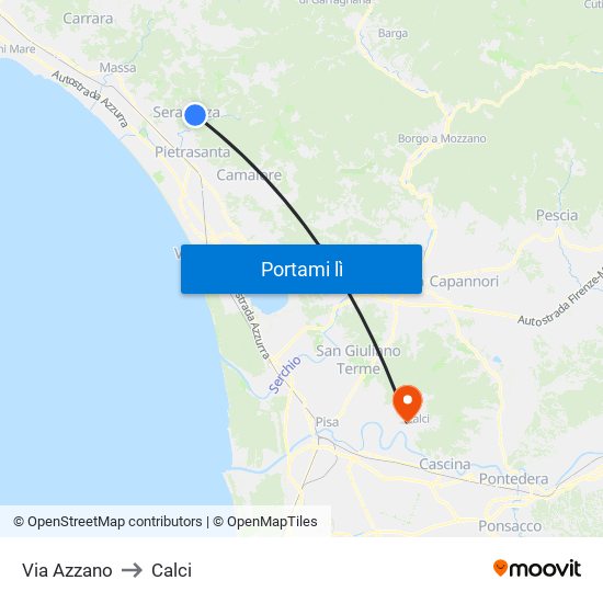 Via Azzano to Calci map