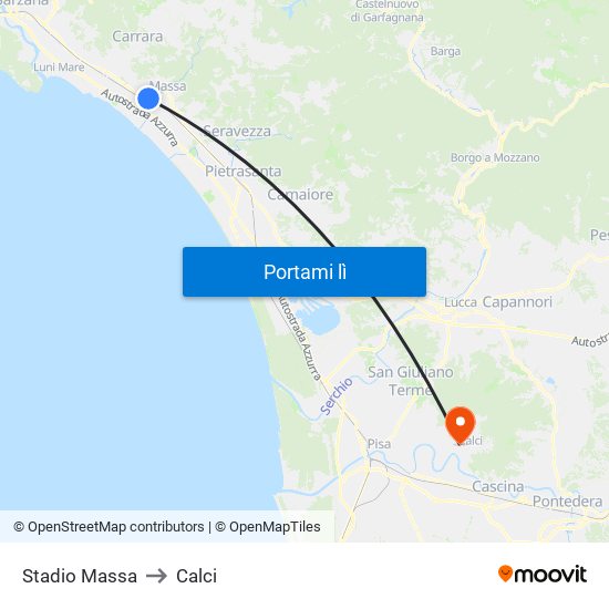 Stadio Massa to Calci map