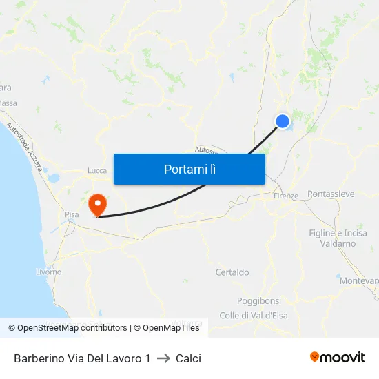 Barberino Via Del Lavoro 1 to Calci map
