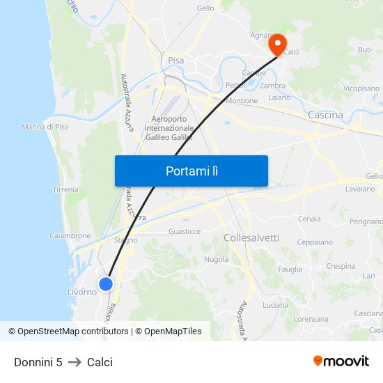 Donnini 5 to Calci map