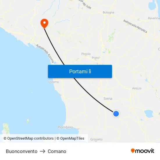 Buonconvento to Comano map