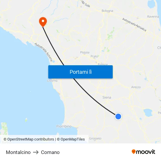 Montalcino to Comano map