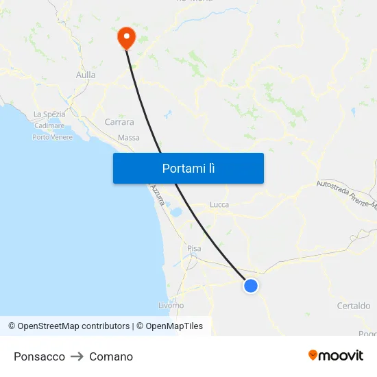 Ponsacco to Comano map