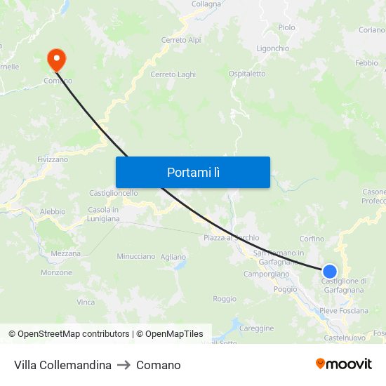 Villa Collemandina to Comano map