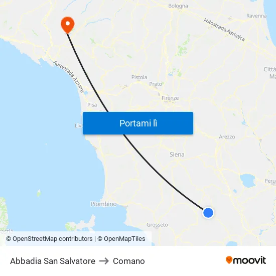 Abbadia San Salvatore to Comano map