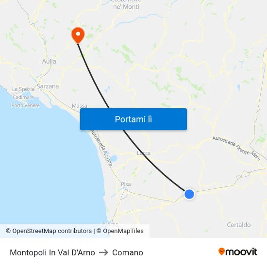 Montopoli In Val D'Arno to Comano map