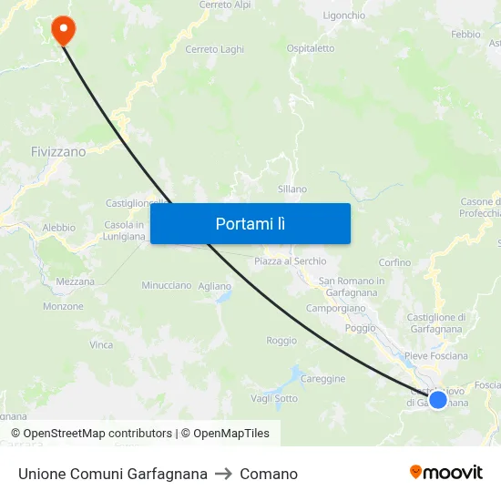 Unione Comuni Garfagnana to Comano map