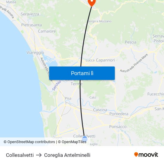 Collesalvetti to Coreglia Antelminelli map