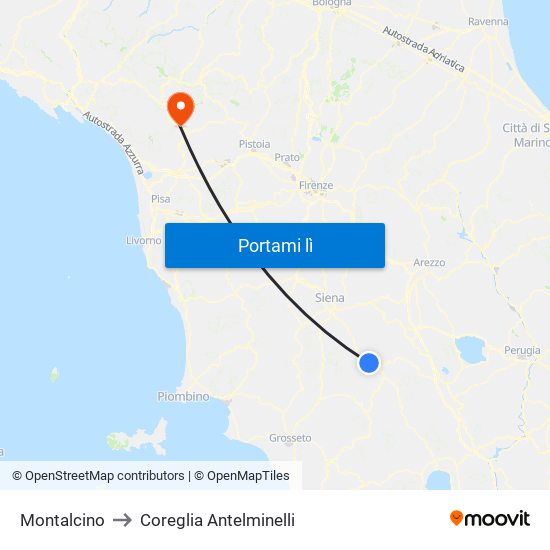Montalcino to Coreglia Antelminelli map