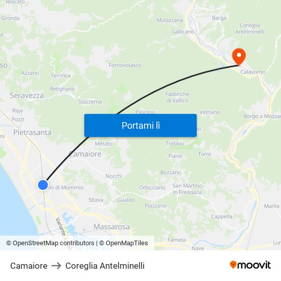 Camaiore to Coreglia Antelminelli map